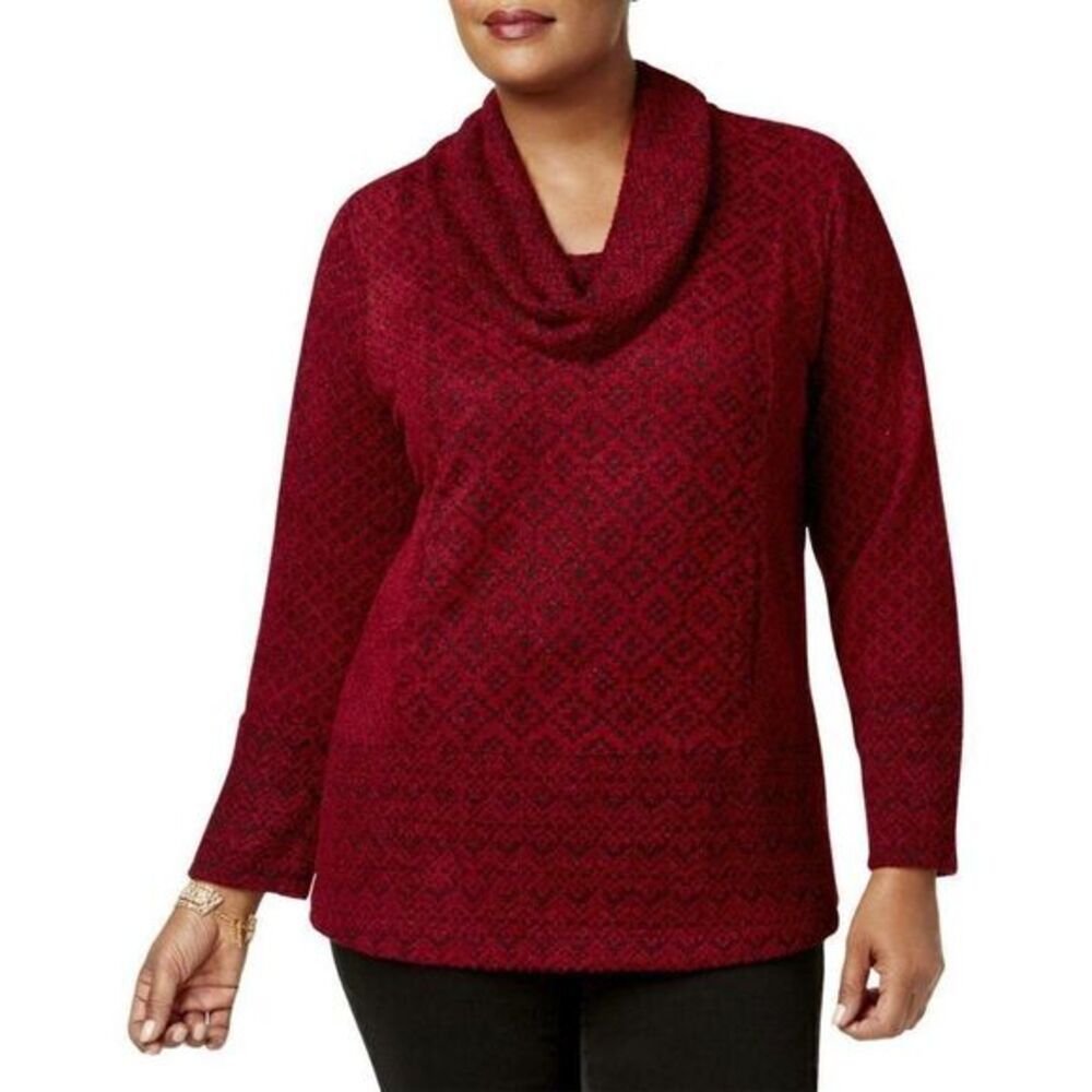 Plus Size Black/Red Soft Cowl-Neck Sweater Top 0X